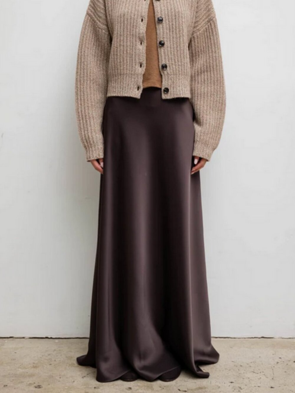 LESET Barb Double Satin Skirt - Chocolate